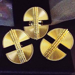 MAYAN MASSIVE HALF GOLDEN "CROP"CIRCLES WITH CENTER BAR EARRINGS AND RING SET 9